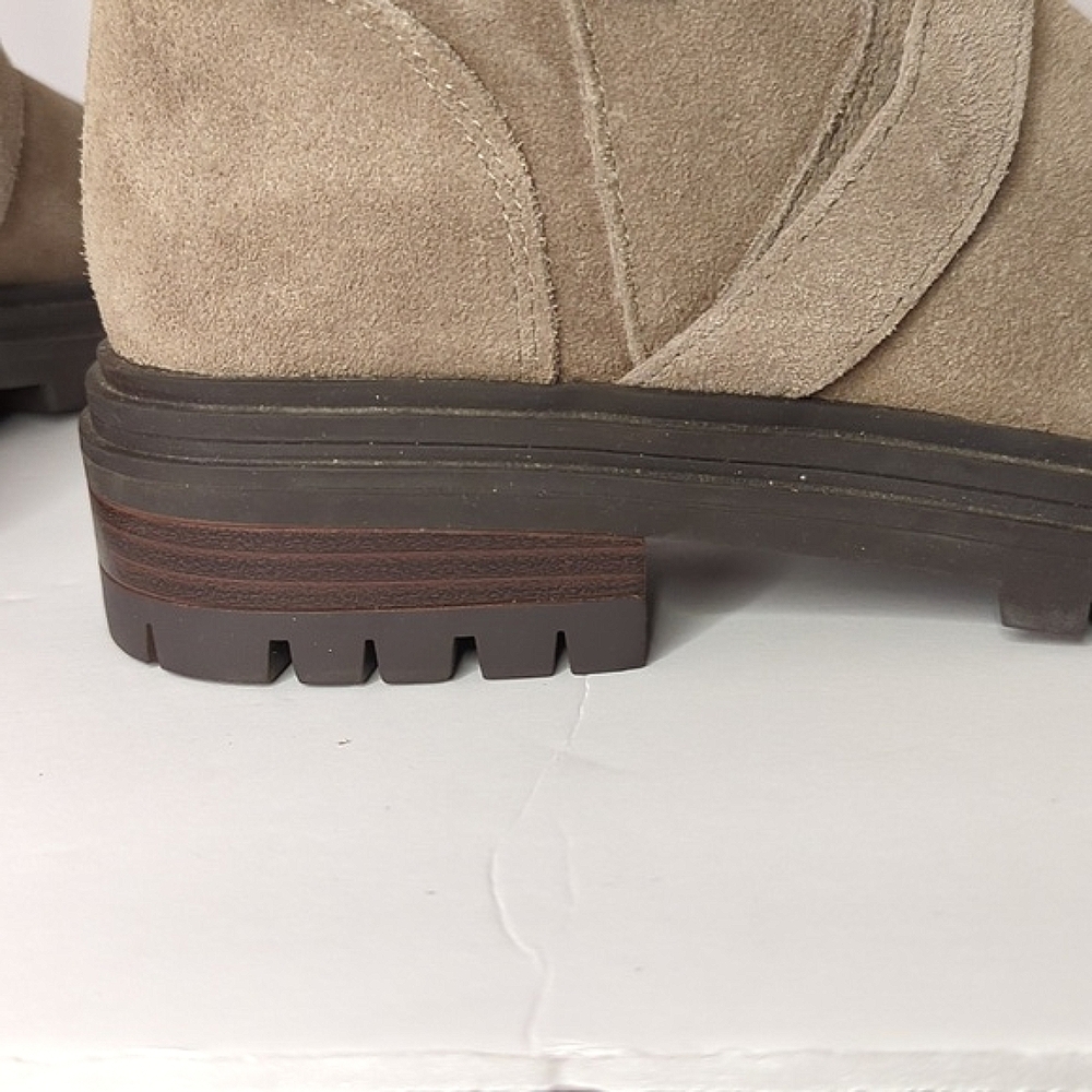 Vince Camuto Tan Suede Combat Moto Boots - Women's Size 8 Buckle Strap Grunge - Picture 6 of 13